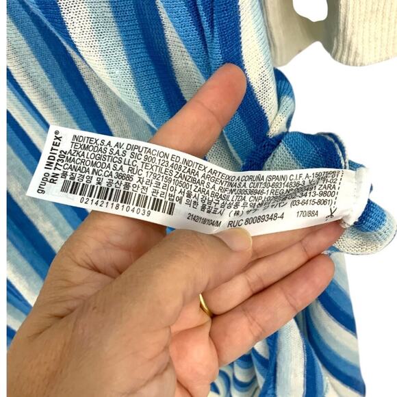 Zara Blue Striped V Neck Linen Blend Coverup Dress Size Medium NWT $90 MSRP - Picture 8 of 9